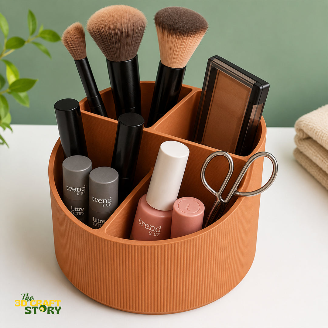 Terracotta Orange 360 Degree Rotating Makeup Organizer with Multiple Storage Compartments