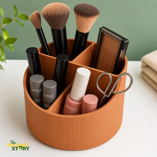 Terracotta Orange 360 Degree Rotating Makeup Organizer with Multiple Storage Compartments