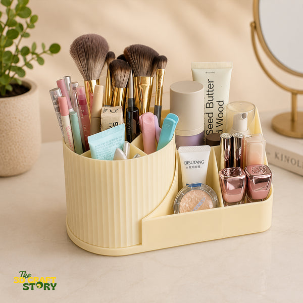 Large Capacity 360 Degree Rotating Makeup Organizer with Cosmetic, Skincare and Brush Storage Compartments