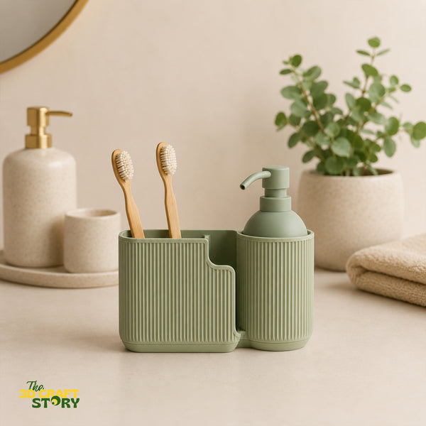 Modern Bathroom Organizer with Soap Dispenser Holder | Toothbrush & Countertop Storage Organizer