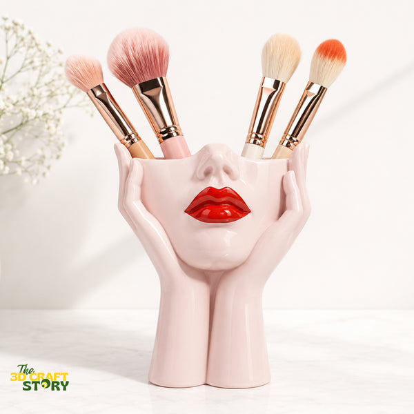 Face Shape Makeup Brush Holder | Decorative Cosmetic Organizer Vase