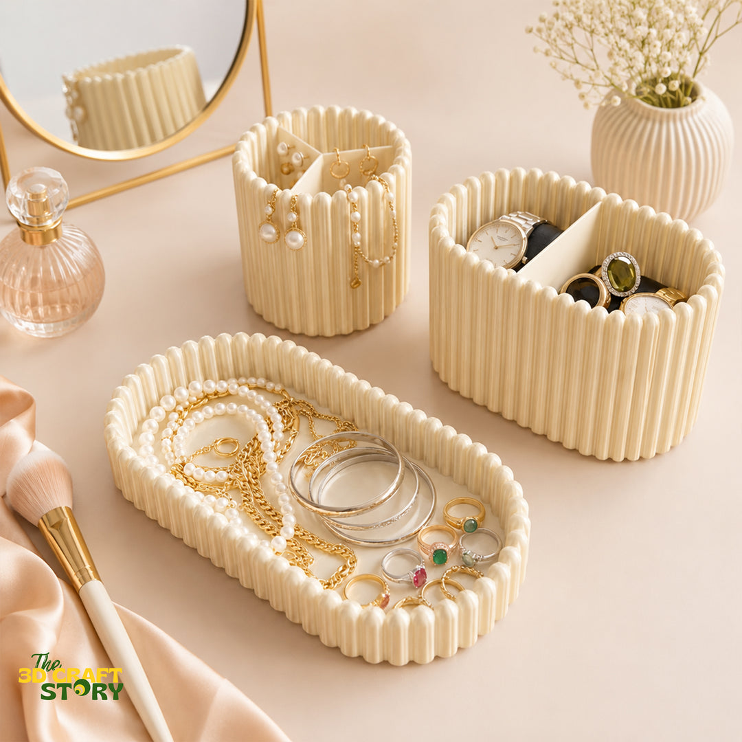 Luxury Makeup Organizer Set | Vanity Storage Tray & Brush Holder (3 Pieces)