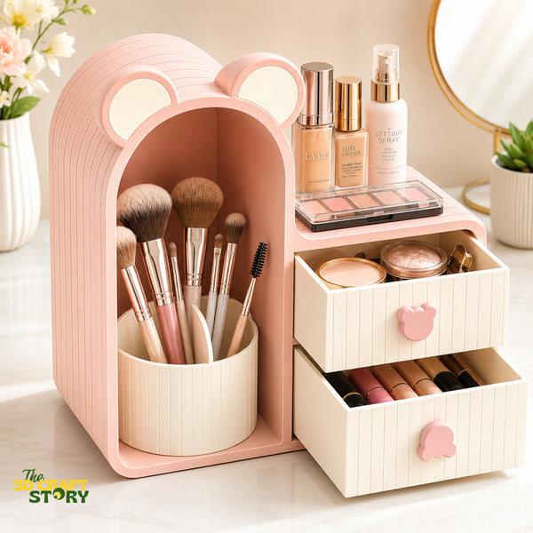 Cute Bear Makeup Organizer with Drawers | Cosmetic Storage Box & Vanity Organizer