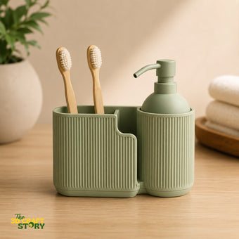 Modern Bathroom Organizer with Soap Dispenser Holder | Toothbrush & Countertop Storage Organizer