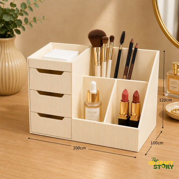 Premium Desktop Organizer with 3 Drawers | Multi-Compartment Storage Box | Makeup & Stationery Organizer