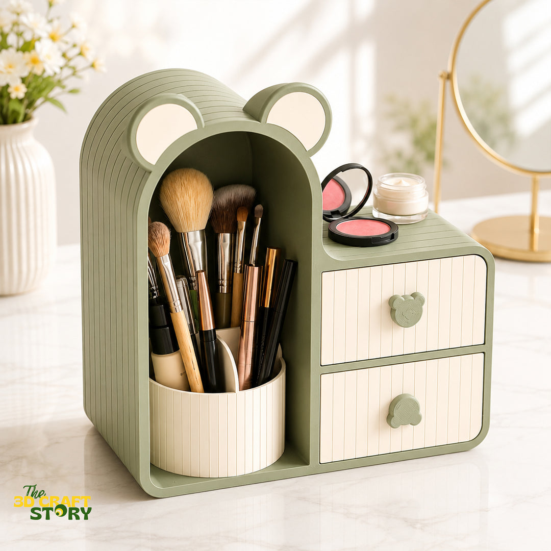 Cute Bear Makeup Organizer with Drawers | Cosmetic Storage Box & Vanity Organizer