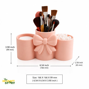 Elegant Bow Makeup Brush Holder | Cosmetic Organizer | Cotton Pad & Beauty Accessories Storage