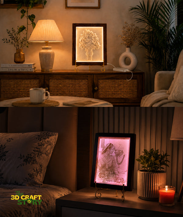 Custom LED Lithophane Photo Frame | RGB Light | Wooden Finish | Personalized Gift