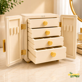 4 Drawer Jewelry Organizer Box with Ring Holders | Storage Cabinet for Rings, Earrings, Necklaces & Accessories