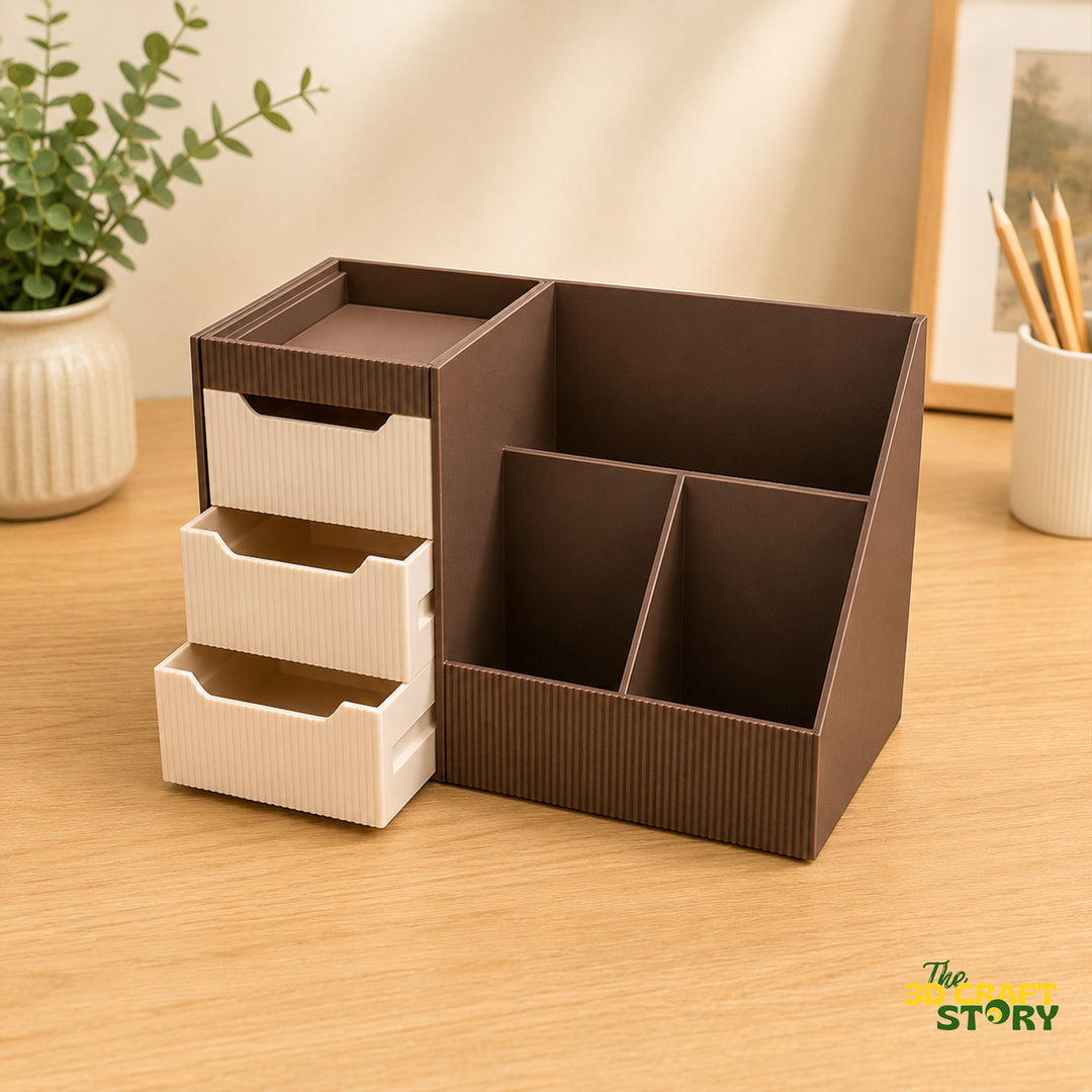 Premium Desktop Organizer with 3 Drawers | Multi-Compartment Storage Box | Makeup & Stationery Organizer