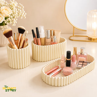 Luxury Makeup Organizer Set | Vanity Storage Tray & Brush Holder (3 Pieces)