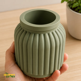 Decorative Ribbed Vase | Modern Minimalist Flower Pot | 3D Printed Home Decor