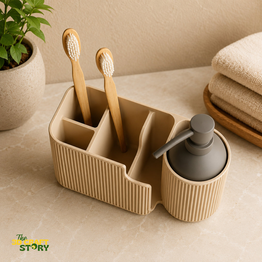 Modern Bathroom Organizer with Soap Dispenser Holder | Toothbrush & Countertop Storage Organizer