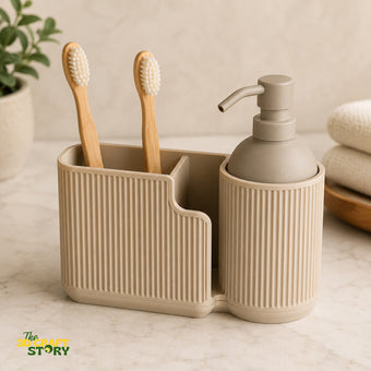 Modern Bathroom Organizer with Soap Dispenser Holder | Toothbrush & Countertop Storage Organizer
