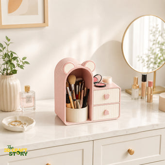 Cute Bear Makeup Organizer with Drawers | Cosmetic Storage Box & Vanity Organizer