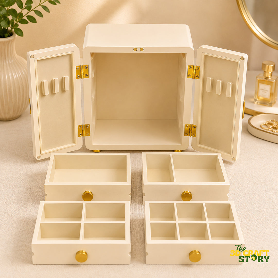 4 Drawer Jewelry Organizer Box with Ring Holders | Storage Cabinet for Rings, Earrings, Necklaces & Accessories