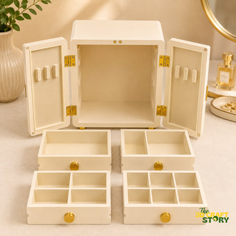 4 Drawer Jewelry Organizer Box with Ring Holders | Storage Cabinet for Rings, Earrings, Necklaces & Accessories