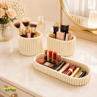 Luxury Makeup Organizer Set | Vanity Storage Tray & Brush Holder (3 Pieces)