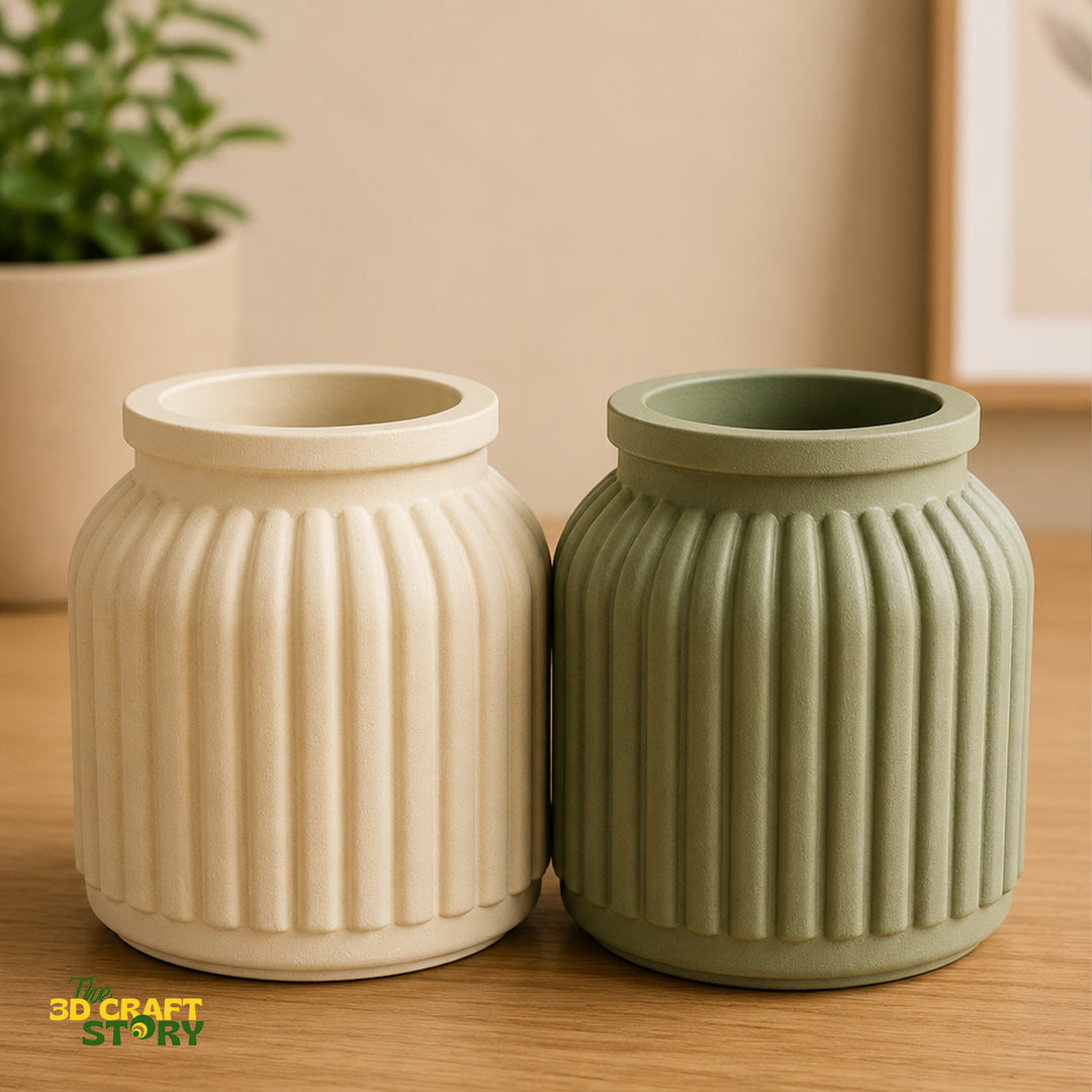 Decorative Ribbed Vase | Modern Minimalist Flower Pot | 3D Printed Home Decor