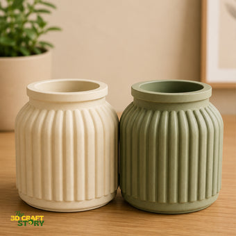 Decorative Ribbed Vase | Modern Minimalist Flower Pot | 3D Printed Home Decor