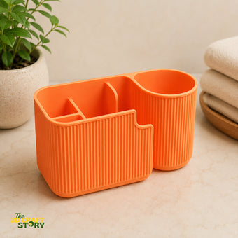 Modern Bathroom Organizer with Soap Dispenser Holder | Toothbrush & Countertop Storage Organizer