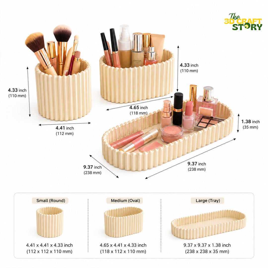 Luxury Makeup Organizer Set | Vanity Storage Tray & Brush Holder (3 Pieces)